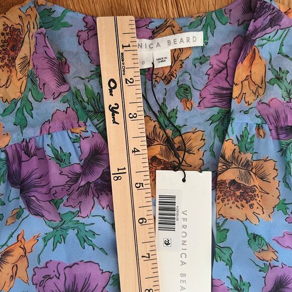 Veronica Beard Silk Sean Ruched Floral Mini Dress In Lake Blue Multi Size 0 - Picture 14 of 16